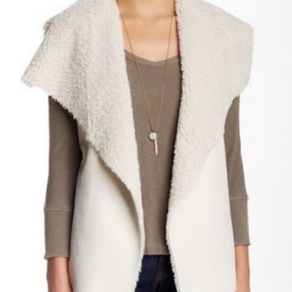 Lauren Ralph Lauren Faux Suede Sherpa Cream Vest Shawl Collar New